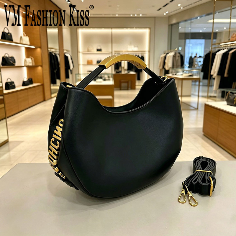 Luxury Bags Tote - Bolsa Demi-Círculo Feminina com Letras Douradas,